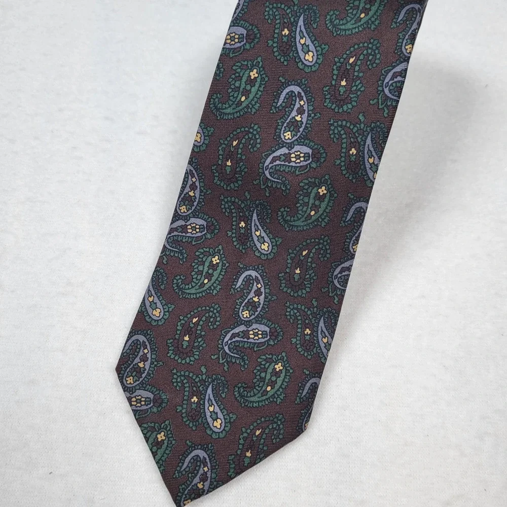 Alan Flusser Luxury Paisley Brown & Purple Necktie 100% Silk Hand Made